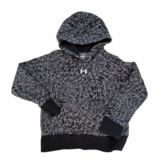 Under Armour Other - Under Armour YSM Black Gray Graphic Hoodie Youth Small Logo Pullover